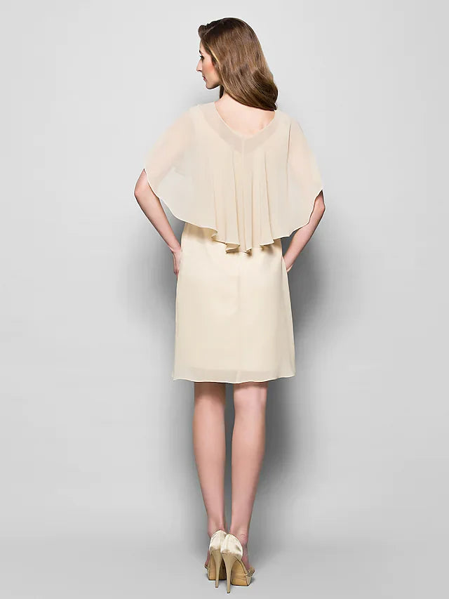 Wholesale Mother of the Bride Dress Wrap Included Bateau Neck Knee Length Georgette Half Sleeve